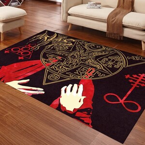 Satan Rug, Witch Rug, Devil Rug, Ritual Rug, Pentagram Rug, Room Decor, Cool Rug, Living Room Rugs, Lucifer Rug, Gift For Him Her, Floor Rug