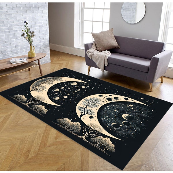 Phases Of The Moon, Moon Rug, Grey Gray Rug, Night Rug, Salon Rug, Living Room Rugs, Office Rug, Home Decor, Contemporary Rug, Vertical Rug