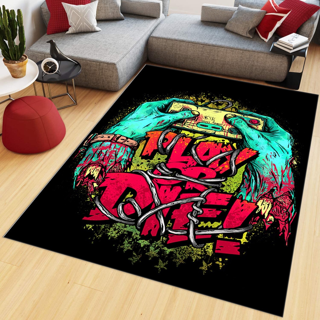Play or Die Rug, Colorful Rug, Zombie Rug, Picture Gamer Rug, Gaming ...