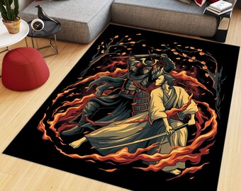 Knight Rug, Samurai Rug, Katana Rug, Anime Ninja Rug, Modern Rug, Gift For Boys Girls, Japan China Rug, Area Floor Rug, For Living Room