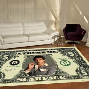 Tony Montana Rug, Scarface Rug, Scarface Decor, Gift For Him Her, For Living Room, Mafia Theme Rug, USA Dollar Rug, Dollar Bill Rug,Area Rug image 2