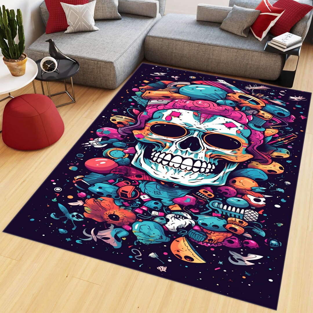 Skull Rug, Sugar Skull Rug, Modern Rug, Gift for Him Her, Flowers Rug ...