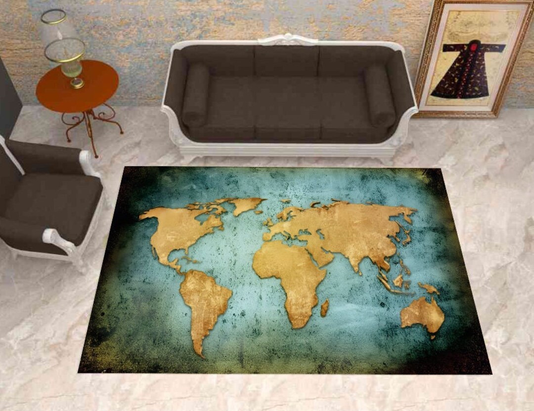 World Map Rug, Map Decor, Earth Room Decor, Office Rug, Living Room ...