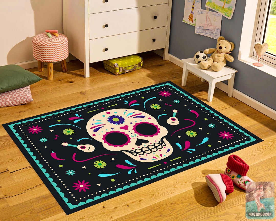 Sugar Skull Rug, Skull Head Rug, Kids Room Decor, Living Room Rug ...