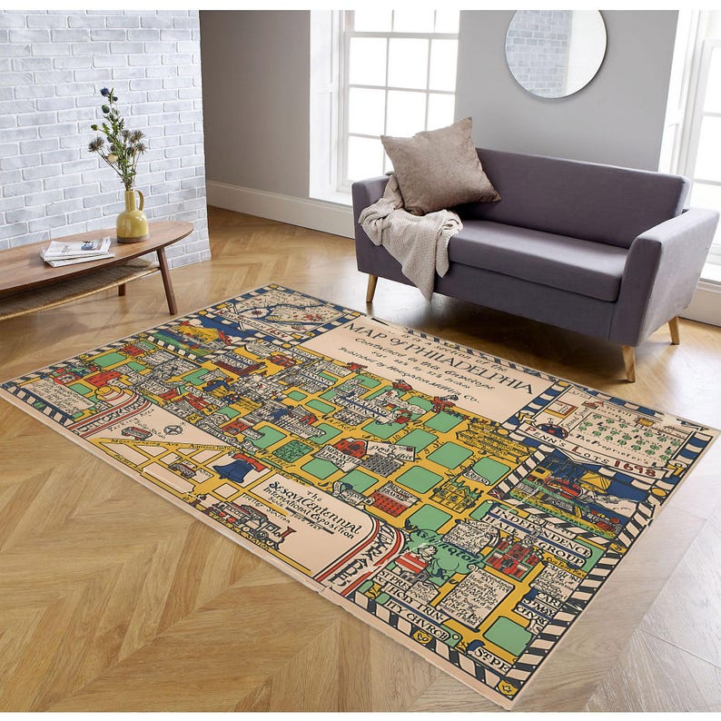 City Rug, Map of Philadelphia Rug, Town of Philadelphia Rug, School Rug, Modern Rug, Home Decor, Area Floor Rug, For Living Room, Cool Rug image 2