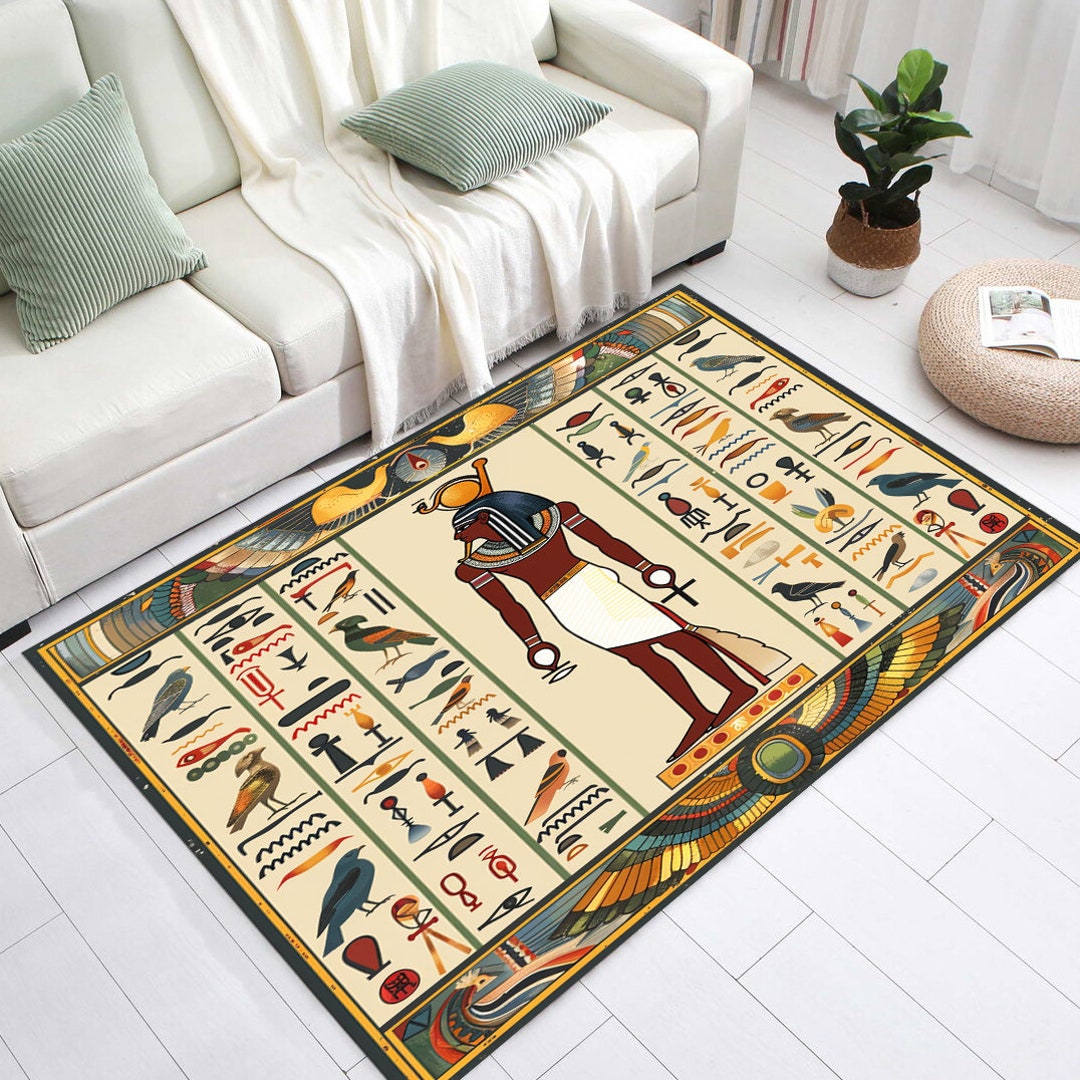 Egypt Rug, Anubis Rug, Ankh Rug, Eye of Ra Rug, Hieroglyph Rug, Living ...