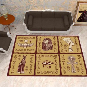 Egypt Rug, Ankh Rug, Ancient Rug, Ra Rug, Hieroglyph Rug, Room Decor, Living Room Rugs, Modern Rug, Office Rug, Gift For Him Her, Area Rug