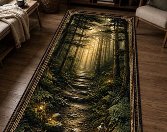 Enchanted Forest Runner Rug, Woodland Path Carpet, Dark Cottagecore Decor, Mystical Nature Rug, Fantasy Hallway Runner, Rustic Home Accent