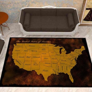 Teppich der USA, Karte mit Bundesstaaten Karte Dekor, Name der Staaten, Raumdekor, Büroteppich, Wohnzimmer, Kelimteppich, personalisiertes Geschenk, Wohnkultur