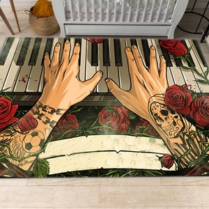 Music Rug, Tattoo Rug, Piano Rug, Music Rug, Musician Decor, Pianist Rug, Boys Girls Room Decor, Room Decor, Modern Gift For, Area Floor Rug
