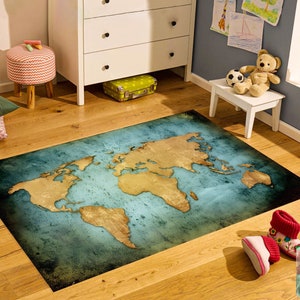 Weltkarte Teppich, Landkarte Dekor, Erde Raum Dekor, Büro Teppich, Wohnzimmer Teppich, personalisierte Geschenk, Wohnkultur, Bereich Teppich, moderner Teppich