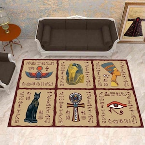 Egypt Rug, Ankh Rug, Ancient Rug, Ra Rug, Hieroglyph Rug, Room Decor, Living Room Rugs, Modern Rug, Office Rug, Gift For Him Her, Area Rug