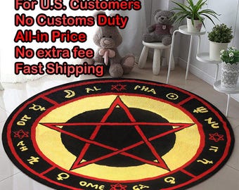 The Love Witch Patterned Rug, Astrology Rug, Movie Decor, Red Pentagram, Zombie Pentagram, Satan Rug, Voodoo Decor, Circle Rug, Round Rug