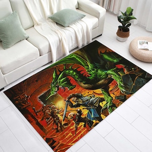 Dungeons Dragons Teppich, Drachenteppich, DND-Thementeppich, Spielkarte, Jungenzimmerdekor, Gamerteppich, Spielzimmerteppich, Geschenk für ihn, personalisiertes Geschenk