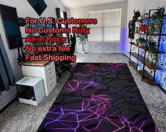Neon Gaming Room Rug, E-Sport Purple Area Rug