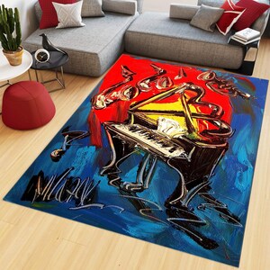 Music Rug, Piano Rug, Living Room Rugs, Office Rug, Cool Musician Rug, Musician Room Decor, Flame Piano Rug, Gift For Him Her, Personalized