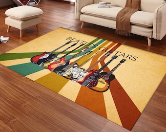Alfombra de los Beatles, Alfombra con guitarras de los Beatles, Alfombra con banda musical, Alfombra para habitación de músico, Decoración musical, Patrón de los años 70, Alfombras para sala de estar, Regalo para él o ella