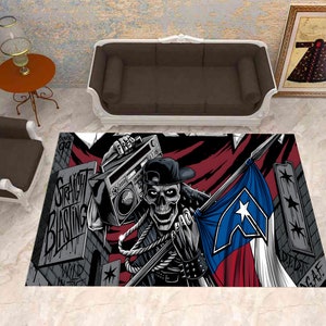 Schädel Teppich, Rock Musik Teppich, Kassettenrekorder Teppich, Cooler Teppich, Raum Dekor, Wohnzimmer Teppich, Moderner Teppich, Büro Teppich, Geschenk für Ihn Sie