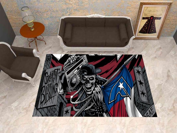 Skull Rug, Rock Music Rug, Tape Recorder Rug, Cool Rug, Room Decor, Living Room Rugs, Modern Rug, Office Rug, Gift For Him Her, Area Rug