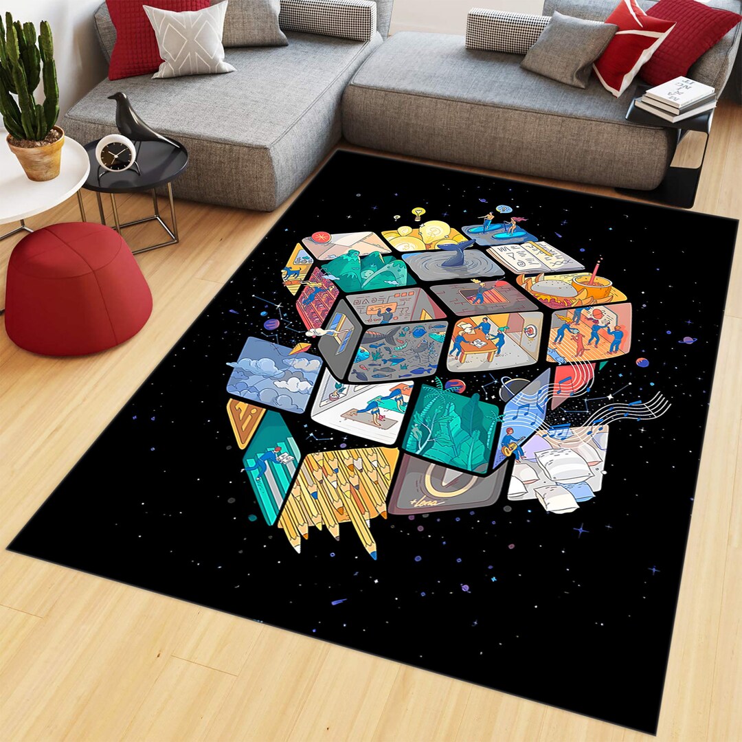 Rubik's Cube Rug, 3D Magic Cube Rug, Colorful Rug, Living Room Rug ...
