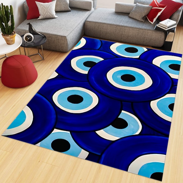Evil Eye Rug, Eye Bead Rug, Blue Room Decor, Gift For Him Her, Office Rug, Living Room Rugs, Lucky Decor, Positive Energy Decor, Area Floor