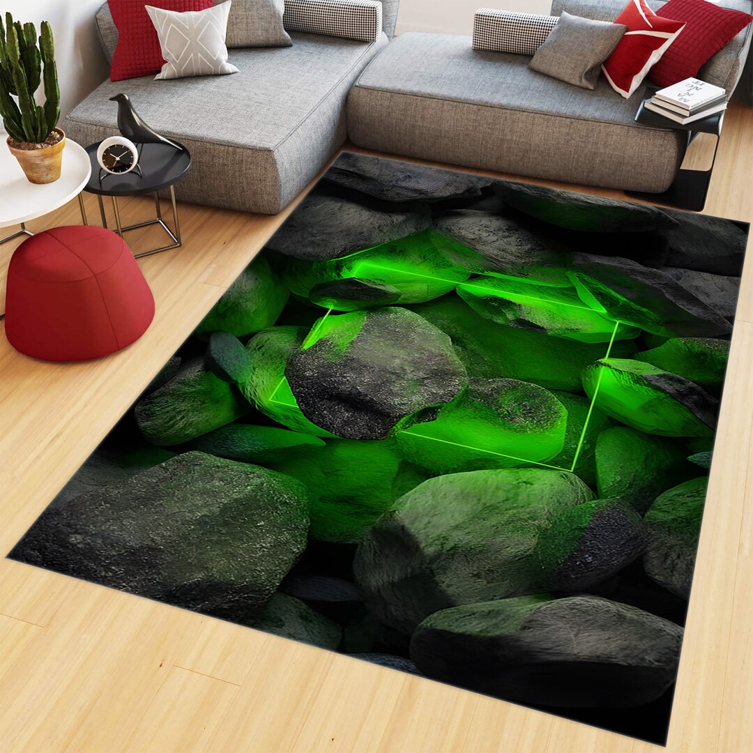 Area Rug 2d Neon Look Rug, 2D 3D Rug, Stone Rock Rug, Gamer Rug, Gaming Room Rug ...
