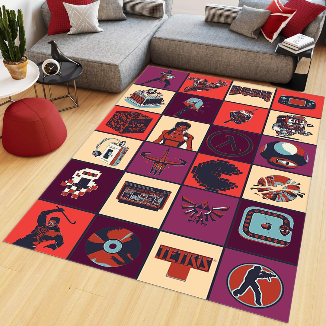 Gaming Room Rug, Retro Games Rug, Room Decor, Personalized Gift, Gamer