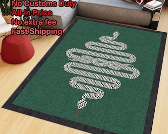 Green Rug, Snake Rug, Fashion Rug, Modern Art Rug, Luxury Decor, Office Rug, Living Room Rugs, Gift For Him Her, House decoration, Floor Rug