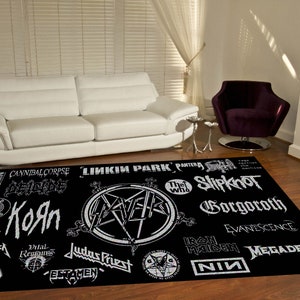 Rock Groups Rug, Cool Logos Rug, Rock Music Rug, Heavy Metal Rug, Popular Rug, Living Room Rugs, Black Rug,Home Area Decor, Gift For Him Her