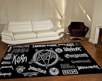 Rock Groups Rug, Cool Logos Rug, Rock Music Rug, Heavy Metal Rug, Popular Rug, Living Room Rugs, Black Rug,Home Area Decor, Gift For Him Her