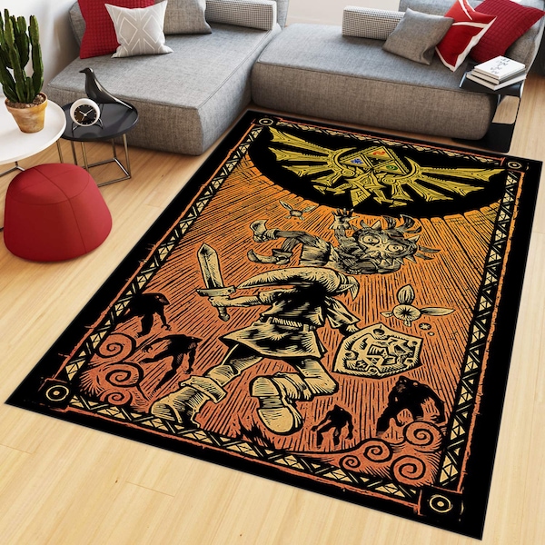 Zelda Rug, Legend Of Zelda Rug, Gamer Rug, Retro Game Rug, Pc Game Decor, Gaming Room Rug, Gaming Teppich, Gift For Boys,Orange Rug,Cool Rug