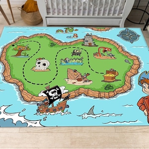 Alfombra con mapa del tesoro, alfombra de piratas, alfombra para sala de juegos, alfombra genial con mapa de piratas, decoración de habitación, regalo para niños, alfombras para sala de estar, alfombra para piso