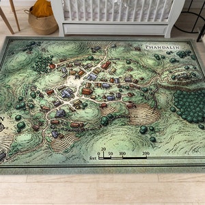 Dungeons Dragons Teppich, Phandalin Karte, DND Karte Teppich, Spielkarte, Jungenzimmer Dekor, Gamer Teppich, Spielzimmer Teppich, Geschenk für ihn, personalisiertes Geschenk