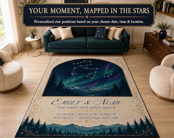 Personalized Star Map Area Rug, Custom Constellation Decor, Wedding Anniversary Gift, Birth Date Keepsake, Romantic Home Decor