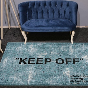 Keep Off Turquoise Rug, Modern Floor Rug, Old Motifs Design image 2