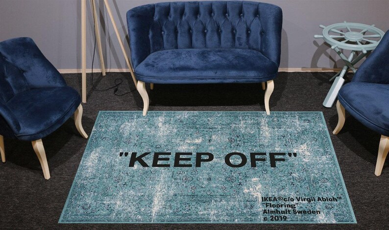 Keep Off Turquoise Rug, Modern Floor Rug, Old Motifs Design image 2