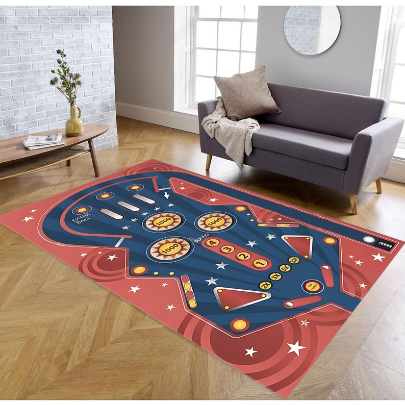 Pinball Rug, Pin Ball Rug, Kids Room Rug, Nostalgia Retro Decor, Gamer ...