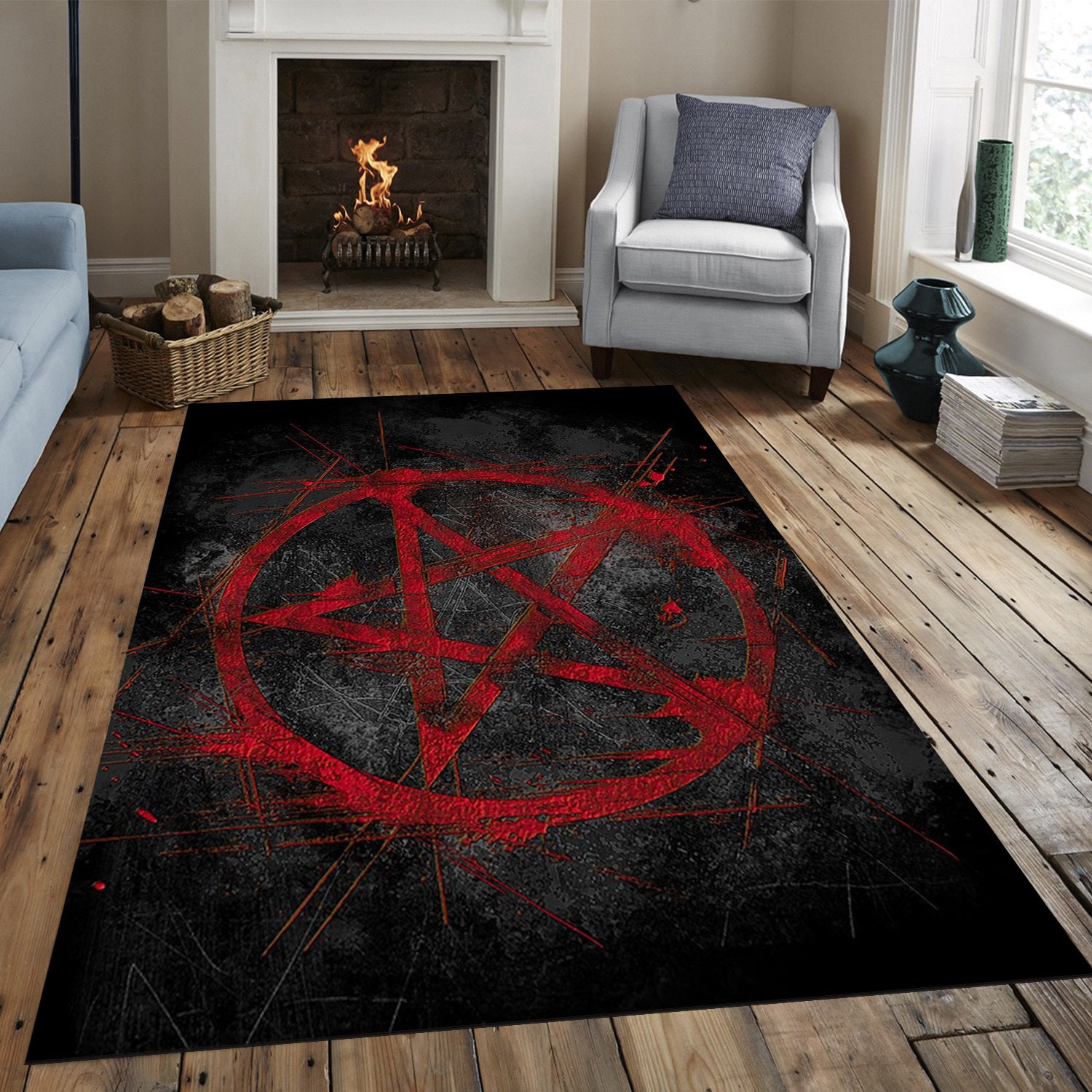 Satanic Area Rug Satan Rug, Pentagram Rug, Witch Rug, Devil Rug, Ritual Rug, Room Decor ...