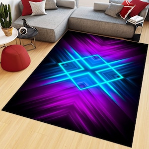 Alfombra para gamers, alfombra para sala de juegos, alfombra con apariencia de neón, alfombra brillante, alfombra para deportes electrónicos, alfombra de neón, alfombra de moda, regalo para gamers, regalo para él y para ella, alfombra de área