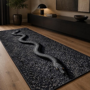 Black Snake Illusion Runner Rug, 3D Serpent Hallway Rug,Gothic Home Decor,Dark Aesthetic Carpet, Halloween Floor Runner, Unique Entryway Mat