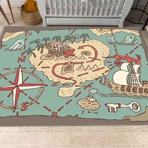 Alfombra con mapa del tesoro, alfombra de piratas, alfombra para sala de juegos, alfombra genial con mapa de piratas, decoración de habitación, regalo para niños, alfombras para sala de estar, alfombra para piso