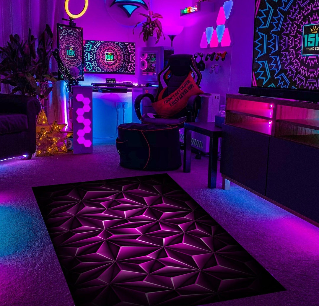 Gamer Rug, Gaming Room Rug, Neon Look Rug, Shining Rug, Esports Rug