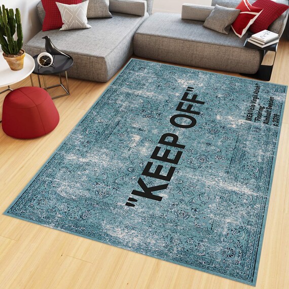 Keep Off Turquoise Rug, Modern Floor Rug, Old Motifs Design
