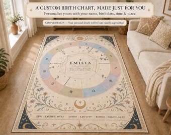 Personalized Birth Chart Rug, Custom Astrology Decor, Natal Chart Area Rug, Zodiac Home Accent, Horoscope Gift, Spiritual Room Decor