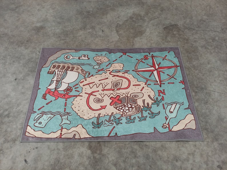 Pirate Rug Texture Treasure Map Rug, Pirates Rug, Playing Room Mat Rug, Cool Pirate Map ...
