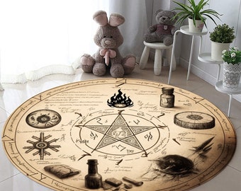La alfombra estampada de la bruja del amor, alfombra de astrología, decoración misteriosa, pentagrama rojo, pentagrama zombi, alfombra de Satanás, decoración vudú, alfombra circular, alfombra redonda