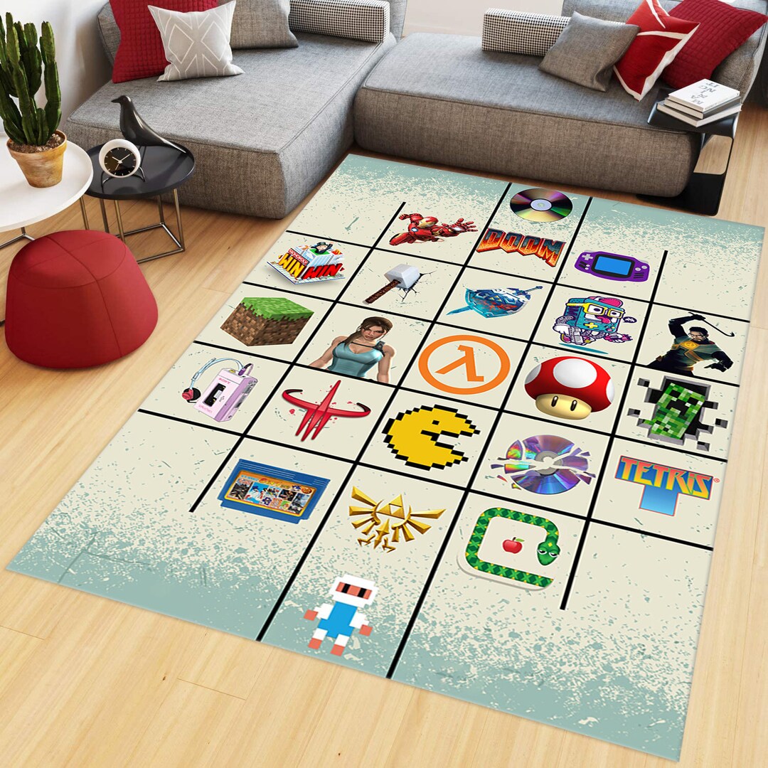 Gaming Room Rug, Retro Games Rug, Room Decor, Personalized Gift, Gamer