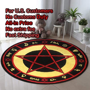 The Love Witch Patterned Rug, Astrology Rug, Movie Decor, Red Pentagram, Zombie Pentagram, Satan Rug, Voodoo Decor, Circle Rug, Round Rug