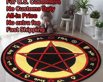 The Love Witch Patterned Rug, Astrology Rug, Movie Decor, Red Pentagram, Zombie Pentagram, Satan Rug, Voodoo Decor, Circle Rug, Round Rug