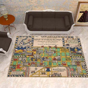 City Rug, Map of Philadelphia Rug, Town of Philadelphia Rug, School Rug, Modern Rug, Home Decor, Area Floor Rug, For Living Room, Cool Rug image 1
